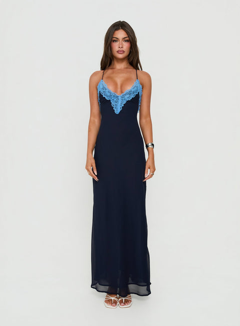 Call My Lover Lace Slip Maxi Dress Navy