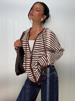 side view of model wearing Princess Polly Brienna Zip Jacket Brown 