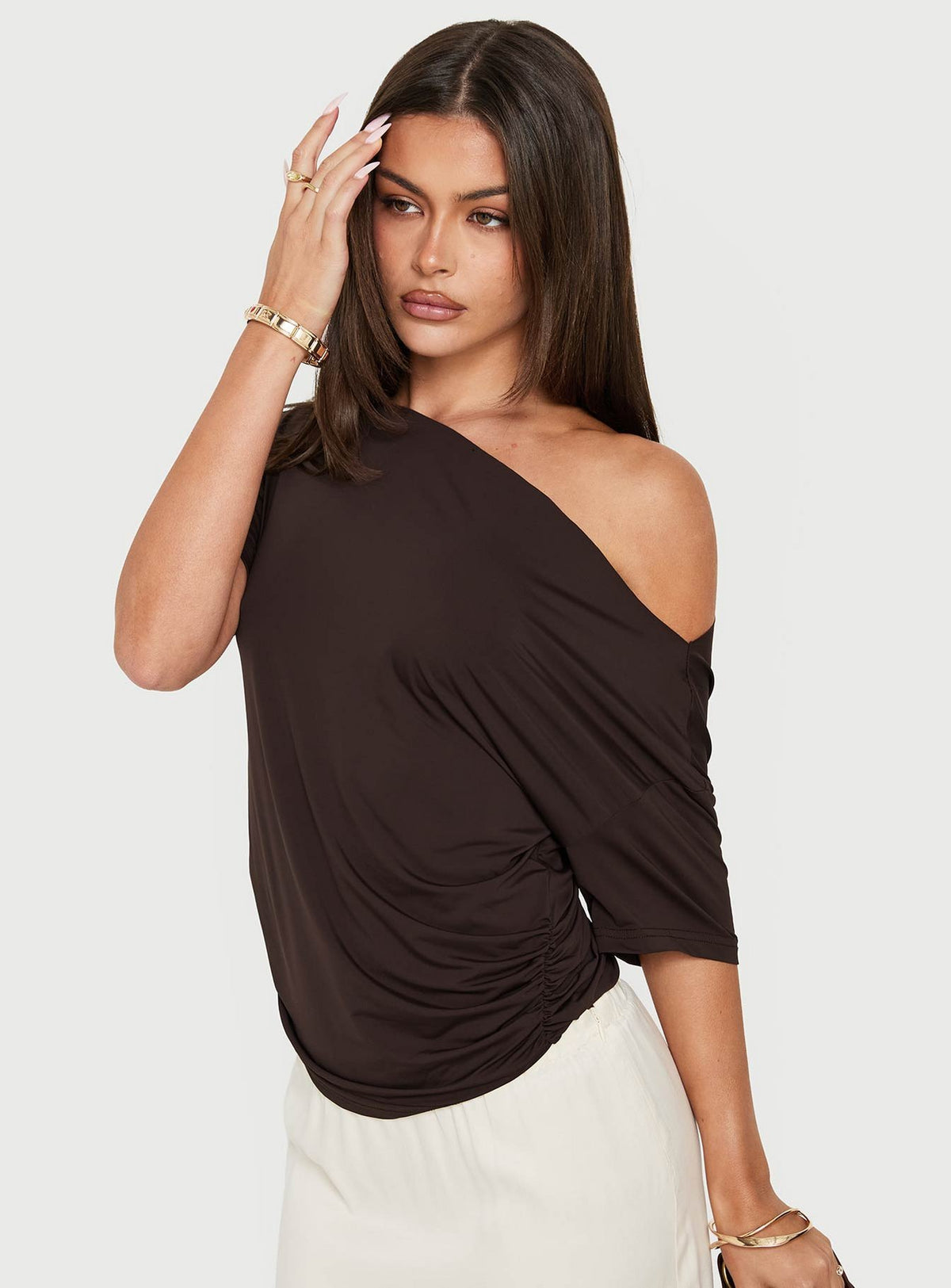 Wildlands Off Shoulder Tee Chocolate