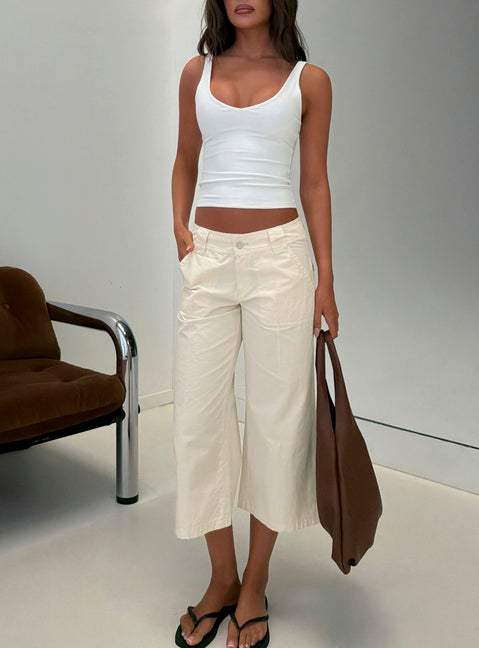 Miska Wide Leg Capri Pants Off White