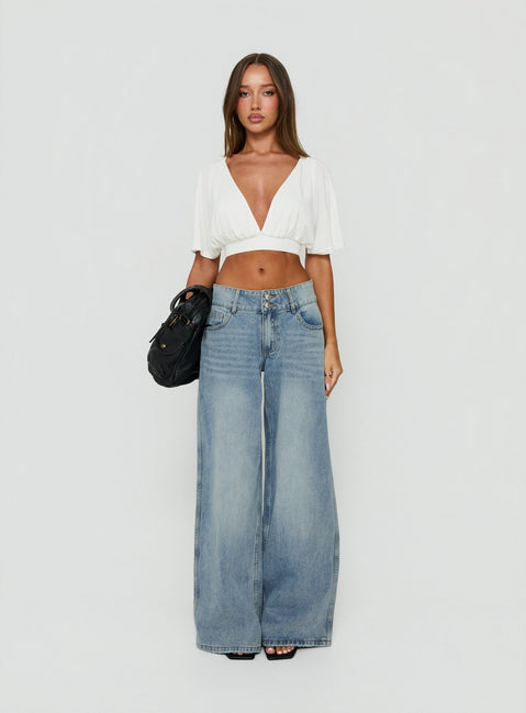 Designed with Ramos Low Rise Double Button Wide Leg Jeans Light Vintage Blue in womens-jeans with low-rise product
