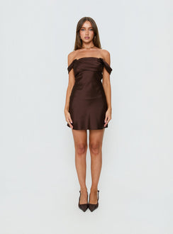 Zabbarra Off The Shoulder Mini Dress Chocolate