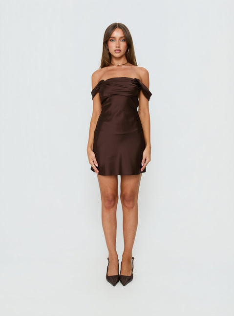 Zabbarra Off The Shoulder Mini Dress Chocolate