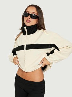 Pregame Funnel Neck Contrast Jacket Off White / Black