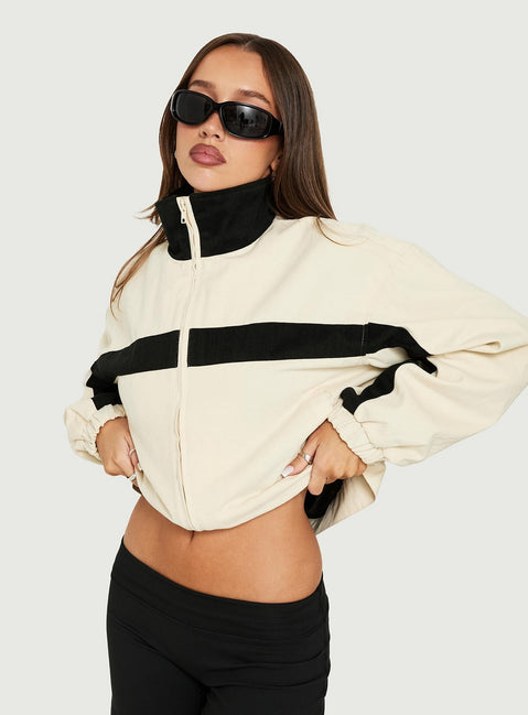 Pregame Funnel Neck Contrast Jacket Off White / Black
