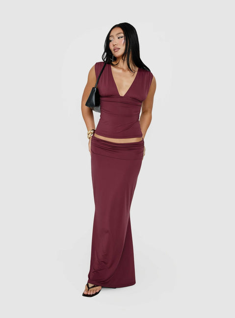 Featuring the Liorah Foldover Waist Maxi Skirt Red in womens-skirts with a maxi length product Princess Polly