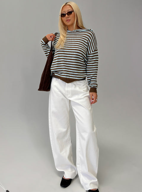 side view of model wearing Princess Polly Moon Went Dark Collared Knit Sweater Stripe 