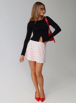 front view of model wearing Princess Polly Kortez Long Sleeve Zip Through Top Black Full Sleeves Crew Neck 