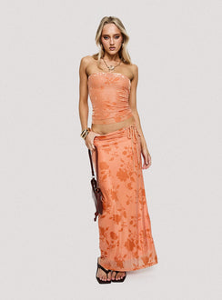   front view of model wearing Princess Polly Mikah Maxi Skirt Orange Maxi Skirts Skirts 