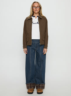 Nikoletta Foldover Jeans Dark Wash / Check Mid Rise Jeans Jeans 