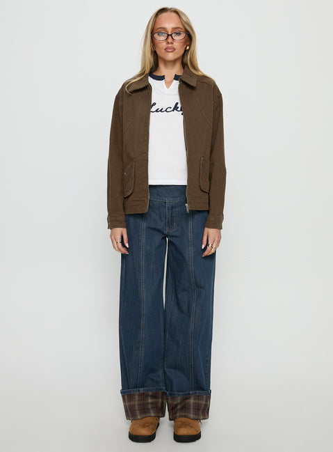 Nikoletta Foldover Jeans Dark Wash / Check Mid Rise Jeans Jeans 
