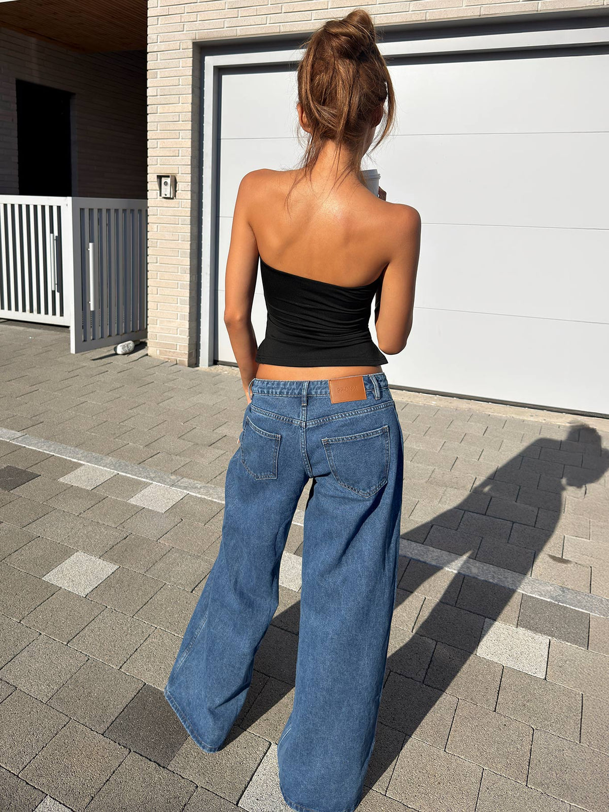 Ramos Low Rise Wide Leg Denim Jeans Mid Blue Wash