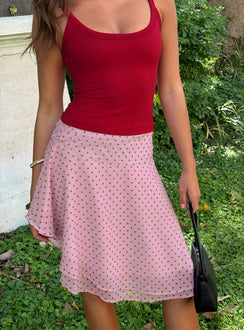 Evanescence Asymmetrical Midi Skirt Pink Polka Dot Midi Skirts Skirts 