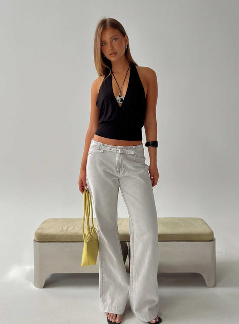 Introducing the Slow Ride Mid Rise Bootleg Belted Jeans Desert Grey in womens-jeans front view of model wearing Princess Polly