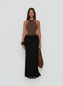 Presenting the Noree Bead Detail Bodysuit Mocha womens-bodysuit with sleeveless design detail Princess Polly