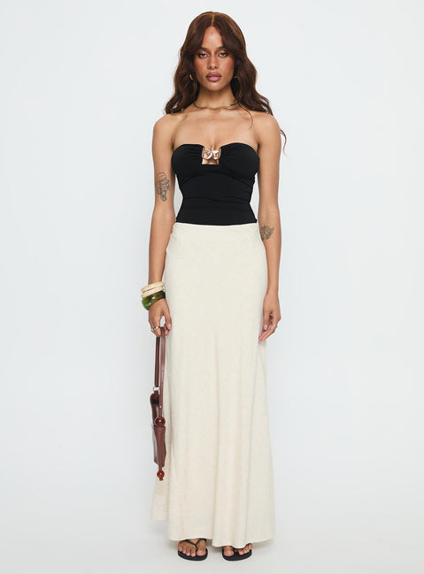 side view of model wearing Princess Polly Jadea Strapless Hardware Detail Bodysuit Black Sleeveless 