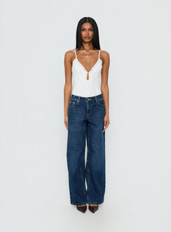 front view of model wearing Princess Polly Nerisse Keyhole Bodysuit White Sleeveless 