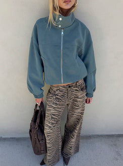Ellissa Faux Suede Bomber Jacket Slate Blue
