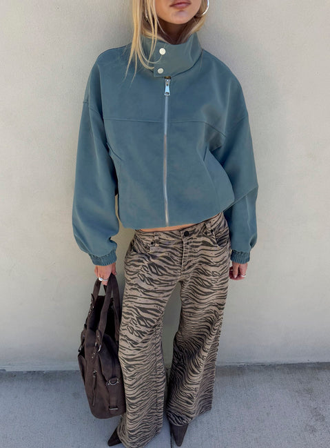 Ellissa Faux Suede Bomber Jacket Slate Blue