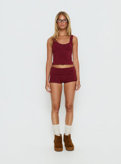 Serae Lace Trim Foldover Micro Shorts Cherry