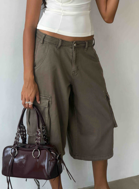 Hudsen Longline Cargo Shorts Khaki Petite