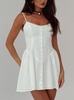 front view of model wearing Princess Polly Toulouse Mini Dress White Scoop Neck 