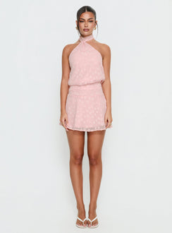 Eurythmic Scarf Halter Mini Dress Pink Jacquard
