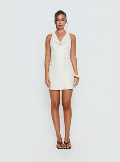 Kaimeila Halter Sequin Mini Dress Cream