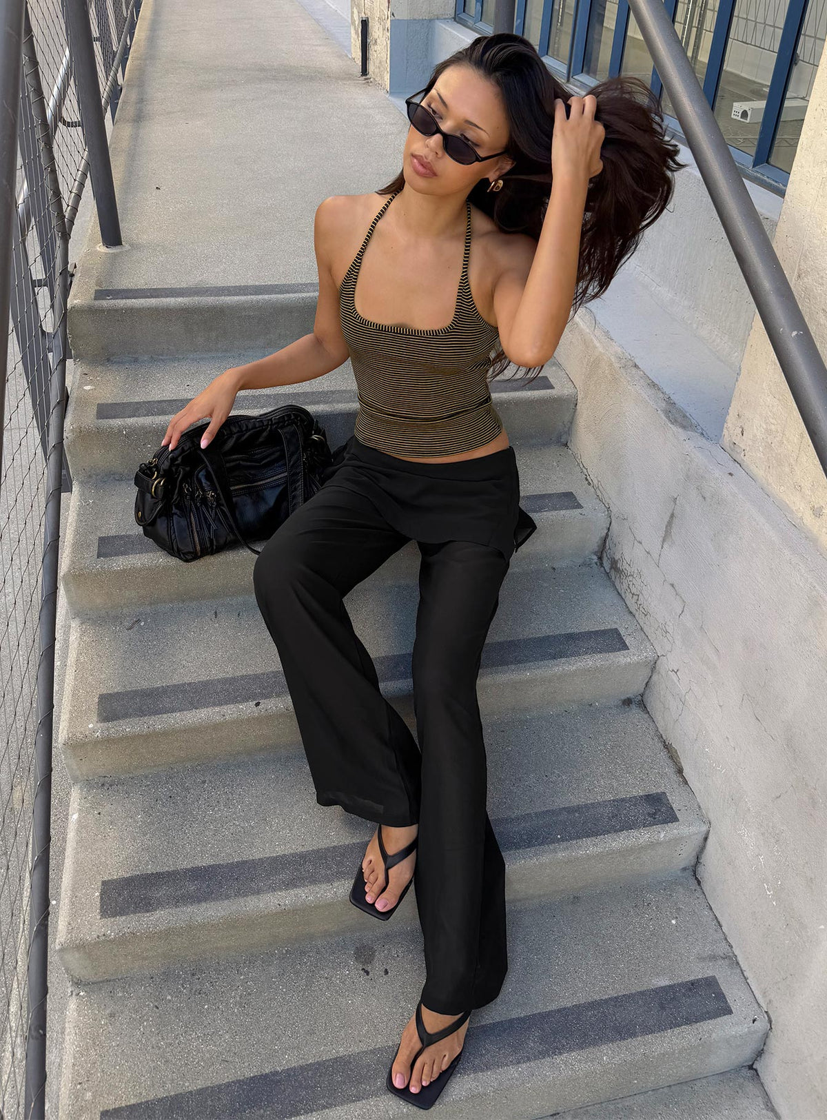 Jaedon Chiffon Layered Pants Black
