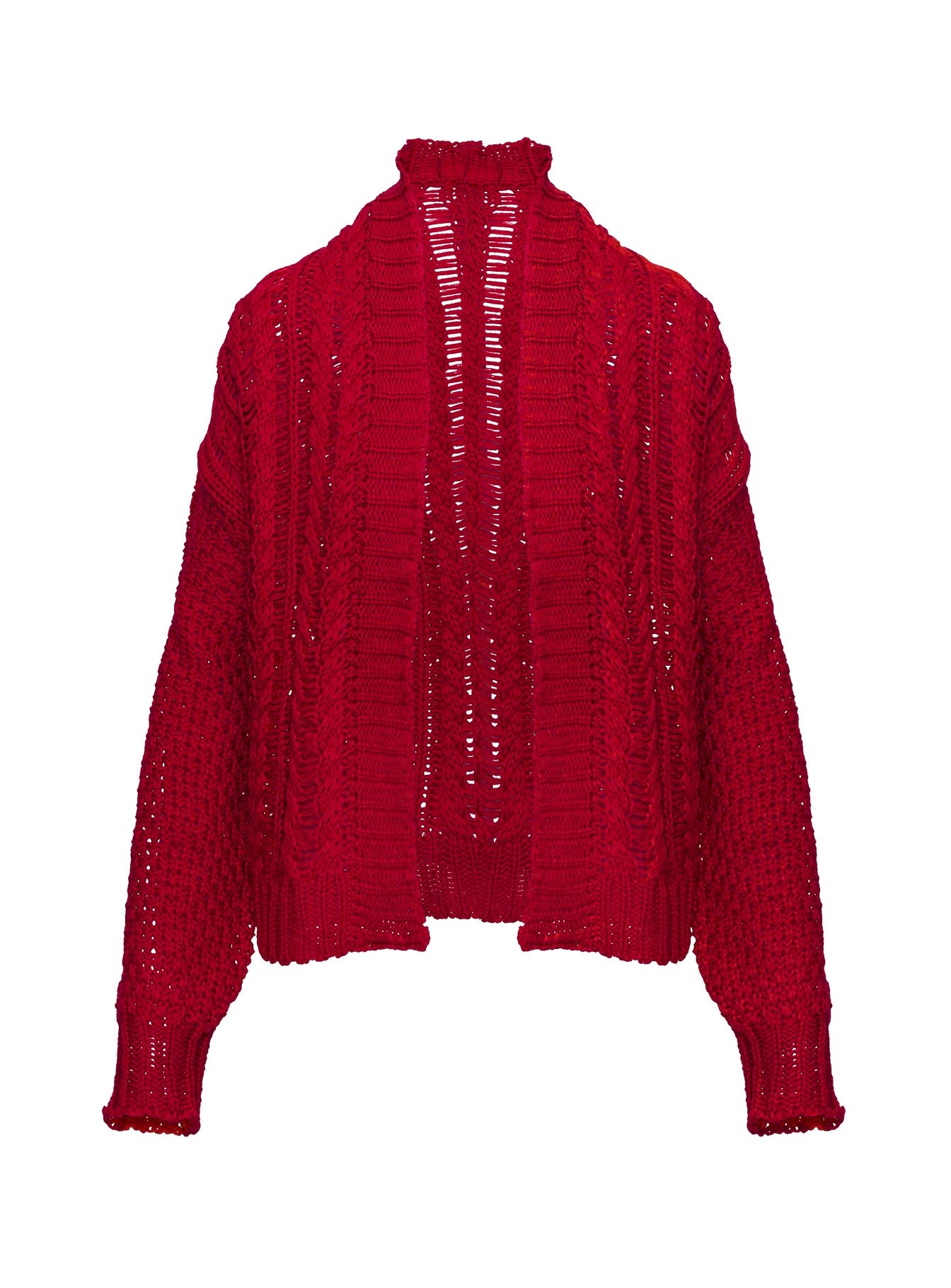 back view of model wearing Princess Polly Abner Cable Cardigan Red Long 