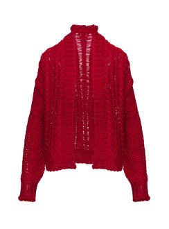 back view of model wearing Princess Polly Abner Cable Cardigan Red Long 
