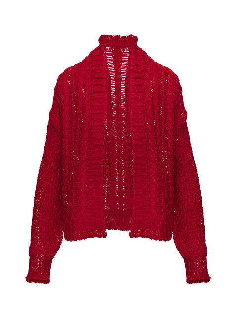 back view of model wearing Princess Polly Abner Cable Cardigan Red Long 