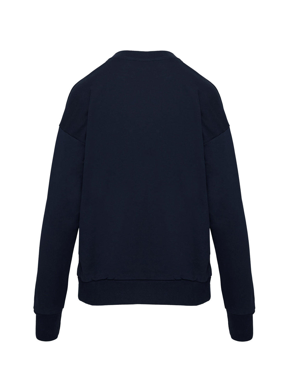 back view of model wearing Princess Polly All Day Crewneck Sweatshirt Navy 