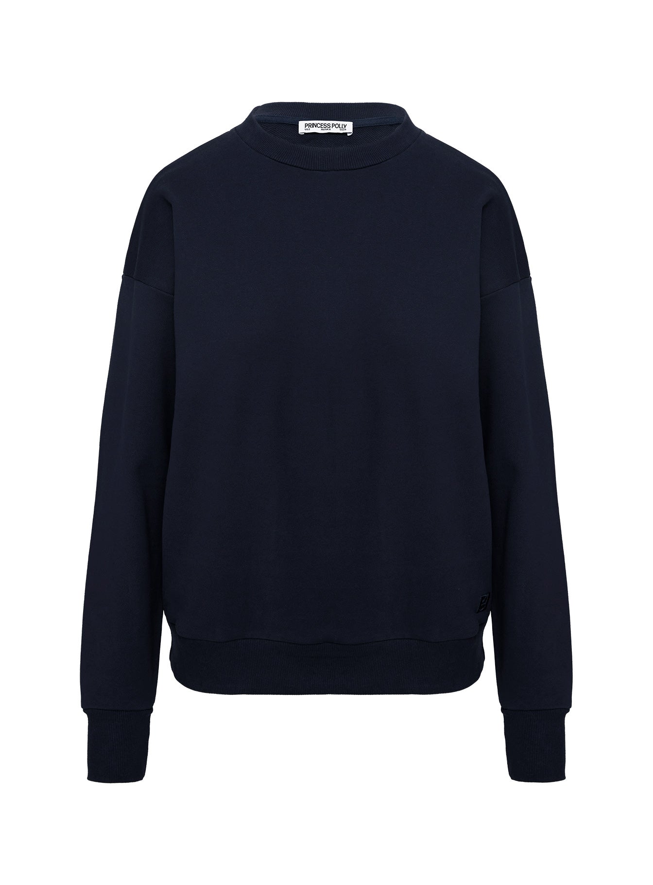 front view of model wearing Princess Polly All Day Crewneck Sweatshirt Navy 