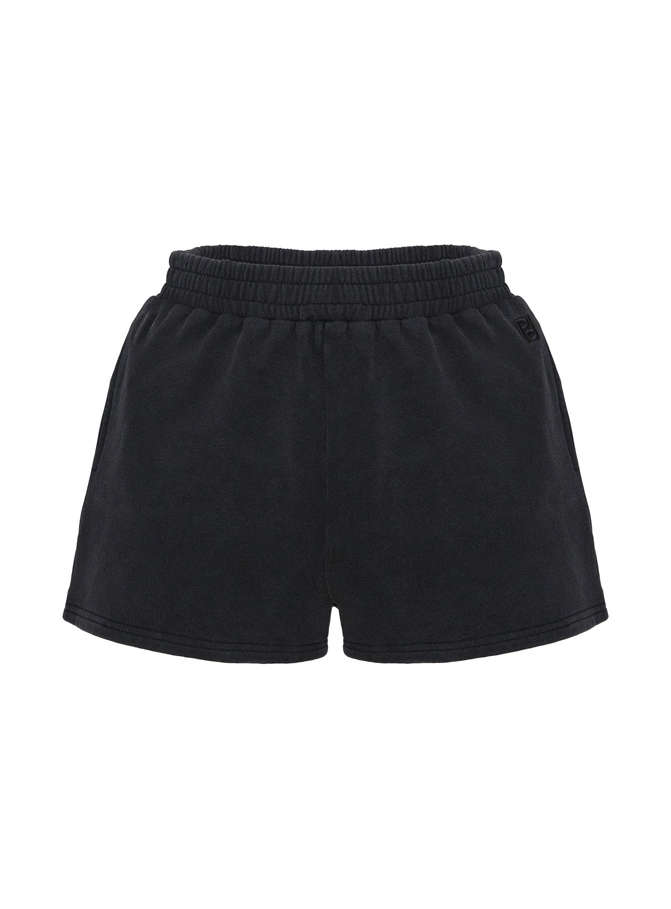 side view of model wearing Princess Polly All Day Short Washed Black High Waisted Shorts 