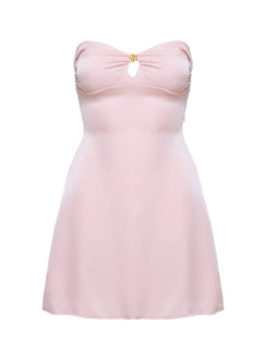 front view of model wearing Princess Polly Americano Mini Dress Pink Sweetheart Neckline 