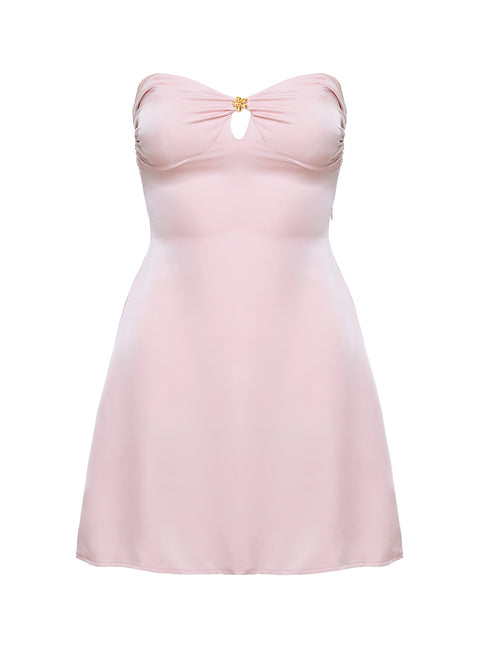 front view of model wearing Princess Polly Americano Mini Dress Pink Sweetheart Neckline 