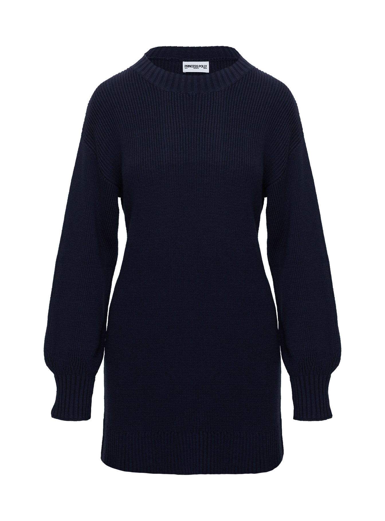back view of model wearing Princess Polly Amsterdam Sweater Navy Longline Jumpers 