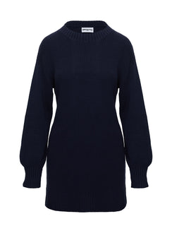 back view of model wearing Princess Polly Amsterdam Sweater Navy Longline Jumpers 