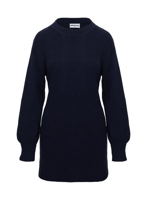 back view of model wearing Princess Polly Amsterdam Sweater Navy Longline Jumpers 