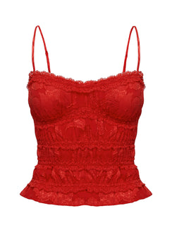 product Princess Polly Angelie Jacquard Ruched Top Red Sleeveless Sweetheart 