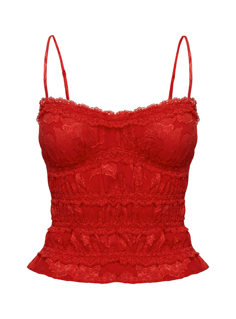 product Princess Polly Angelie Jacquard Ruched Top Red Sleeveless Sweetheart 