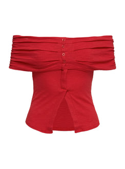 Azusa Off The Shoulder Top Red Half Sleeves straight 