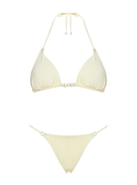 Adrah Beaded Triangle Bikini Top Yellow