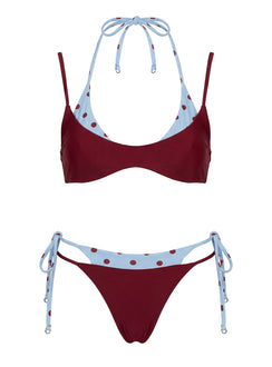 Andrei Layered Triangle Bikini Top Red / Blue Polka Dot