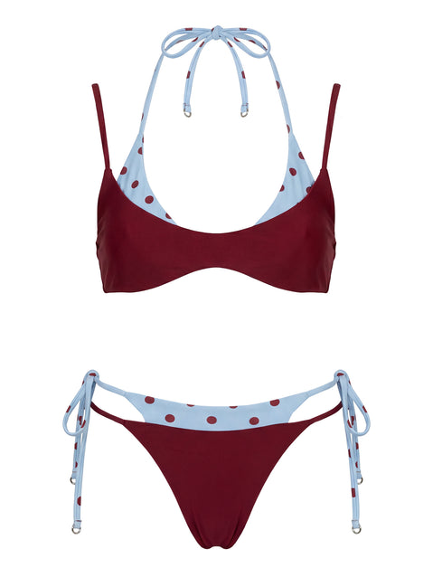 Andrei Layered Cheeky Bikini Bottoms Red / Blue Polka Dot