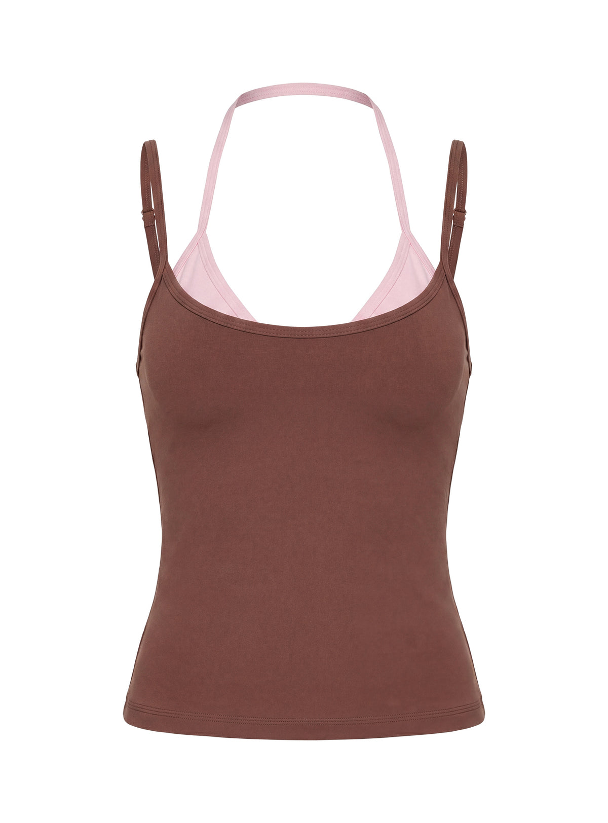 Ascend Layered Halter Tank Top Brown / Pink