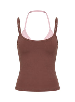 Ascend Layered Halter Tank Top Brown / Pink