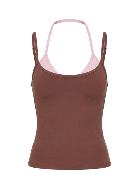 Ascend Layered Halter Tank Top Brown / Pink