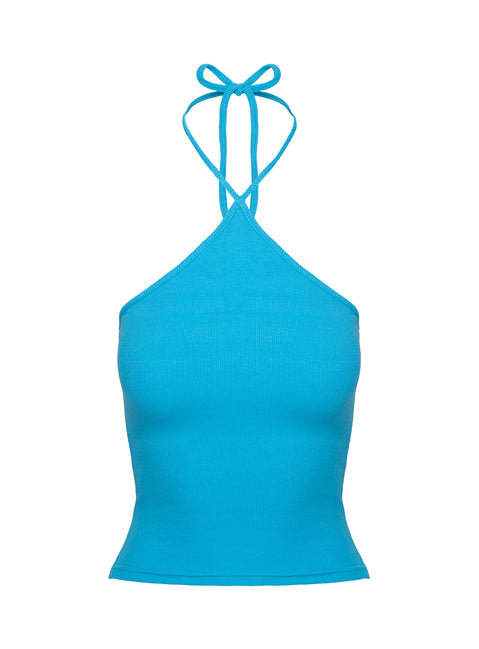 product Princess Polly Baseline Halter Rib Top Blue Sleeveless 